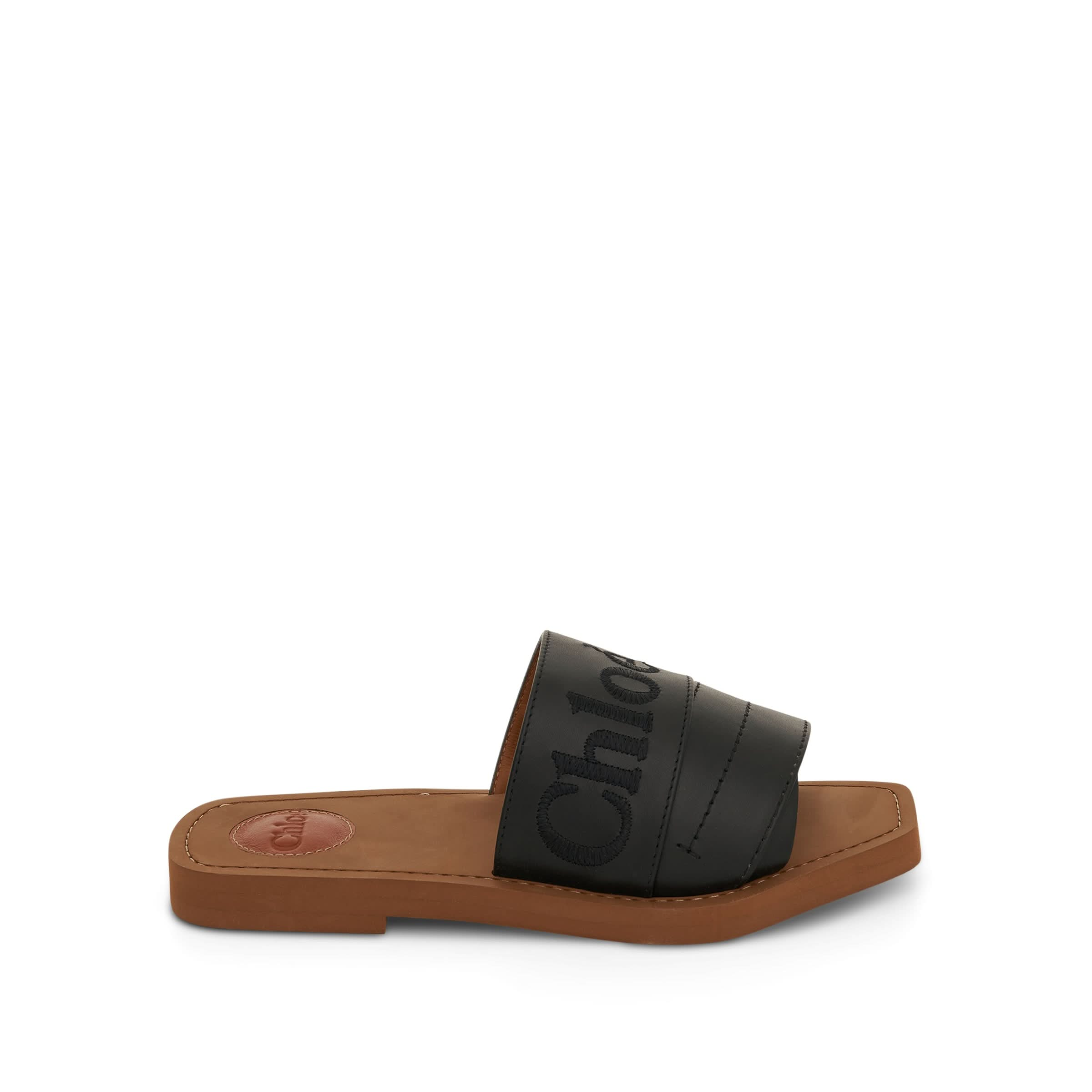 Woody Leather Flat Mule in Black