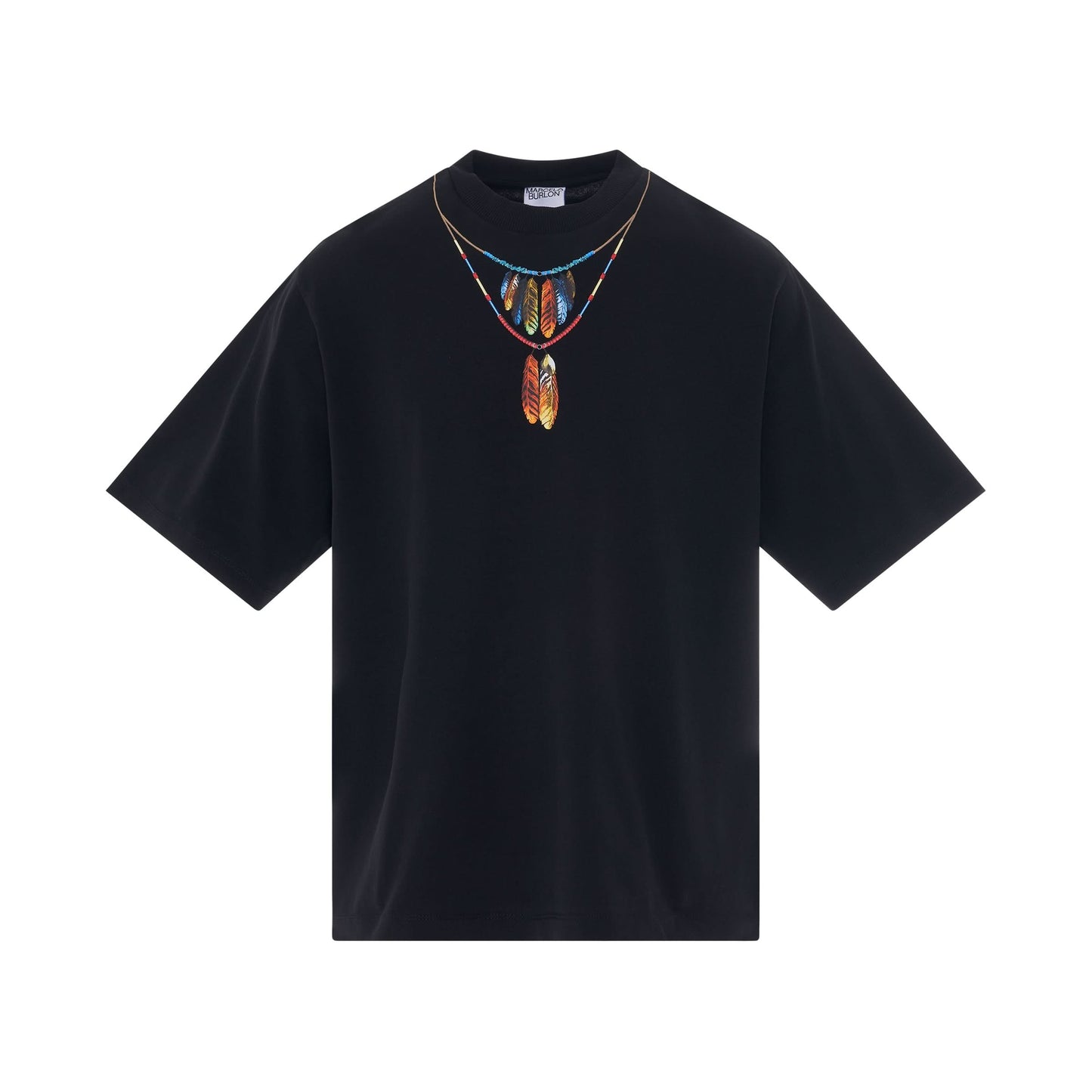 Feathers Necklace Oversized T-Shirt in Black