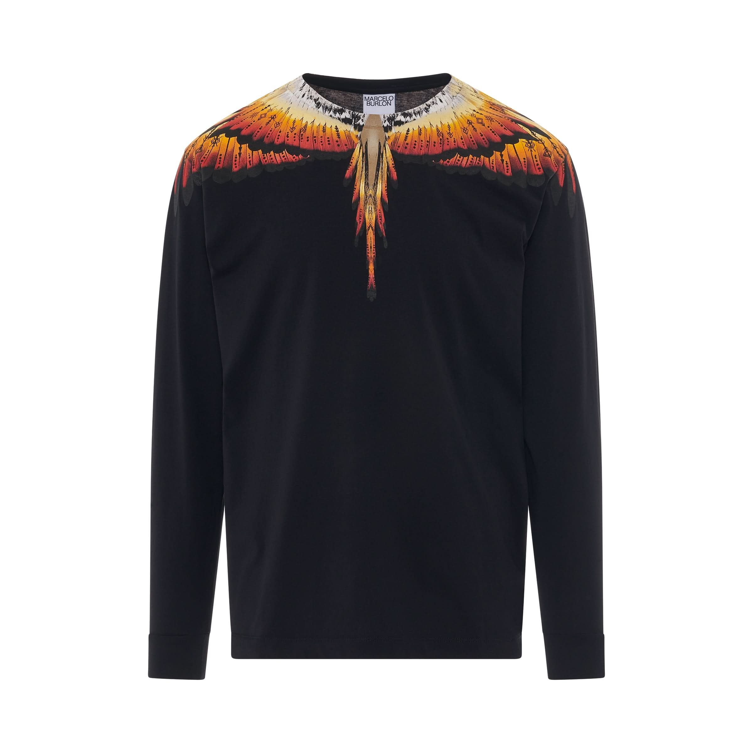 Solfolk Wings Regular Long Sleeve T-Shirt in Black/Red