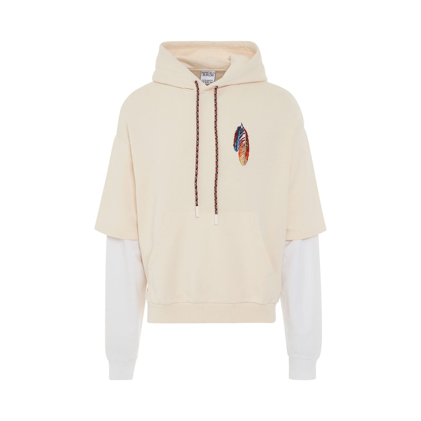 Feathers Double Sleeve Oversized Hoodie in Ecru