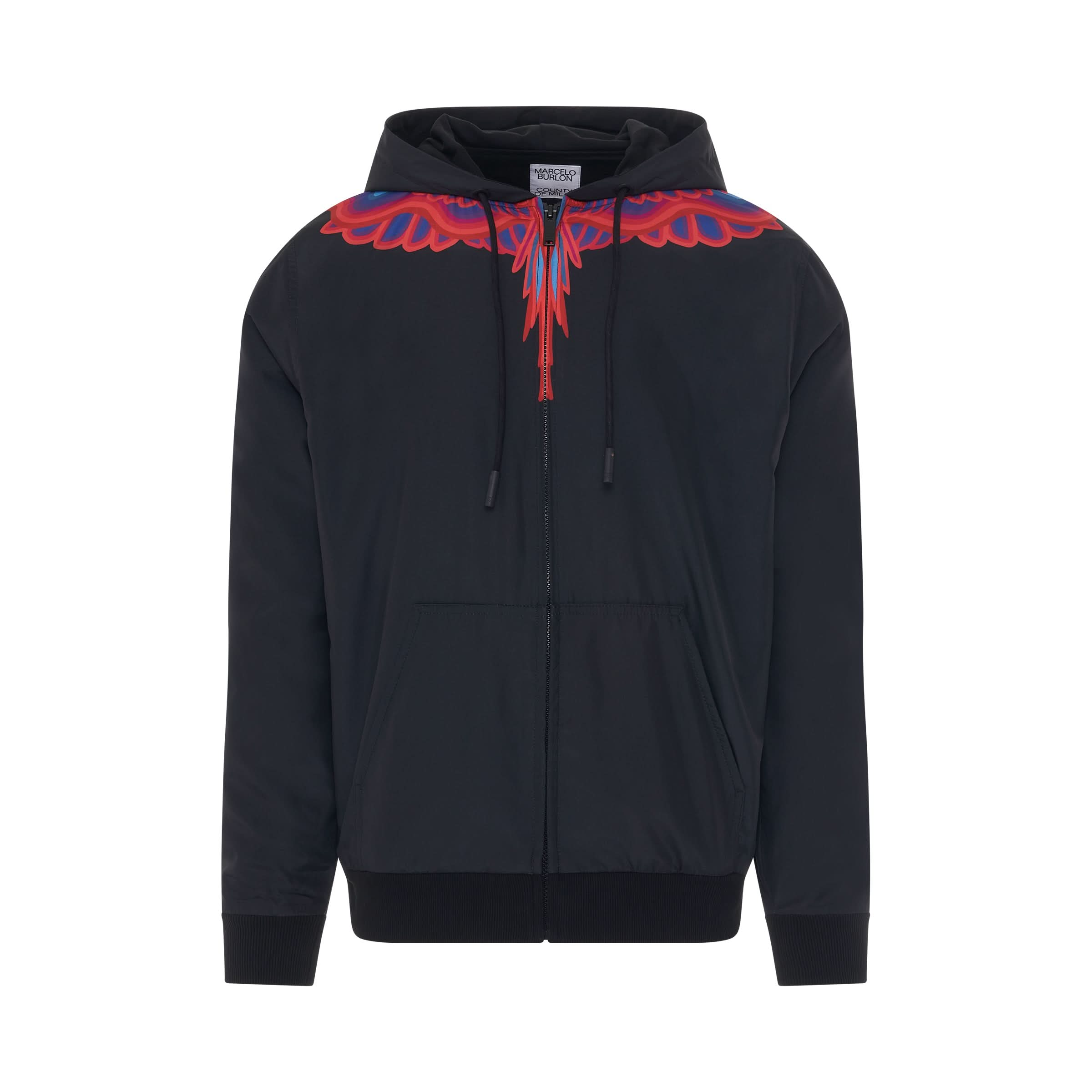 Curves Wings Nylon Hooded Jacket in Black/Red