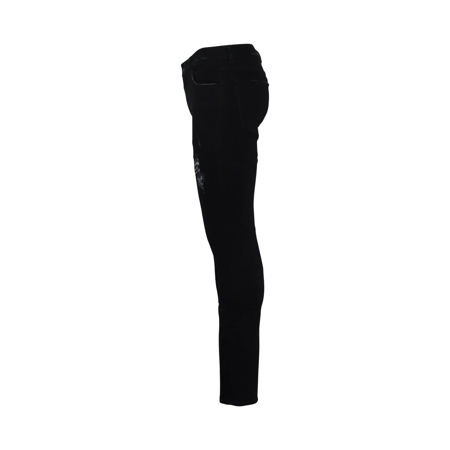 Cross Distress Stone Slim Jeans in Black