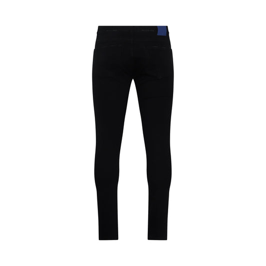 Cross Distress Stone Slim Jeans in Black