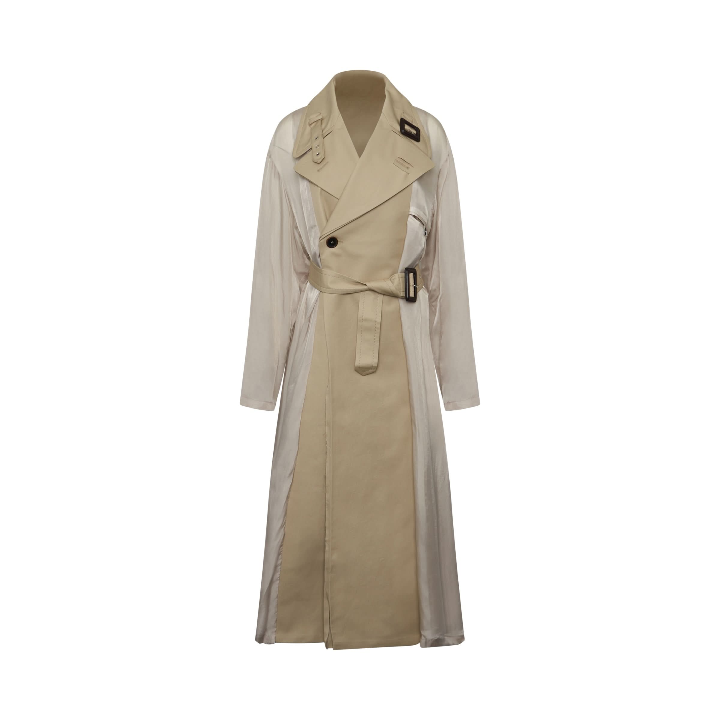 Peak Lapel Belted Trench Coat in Beige