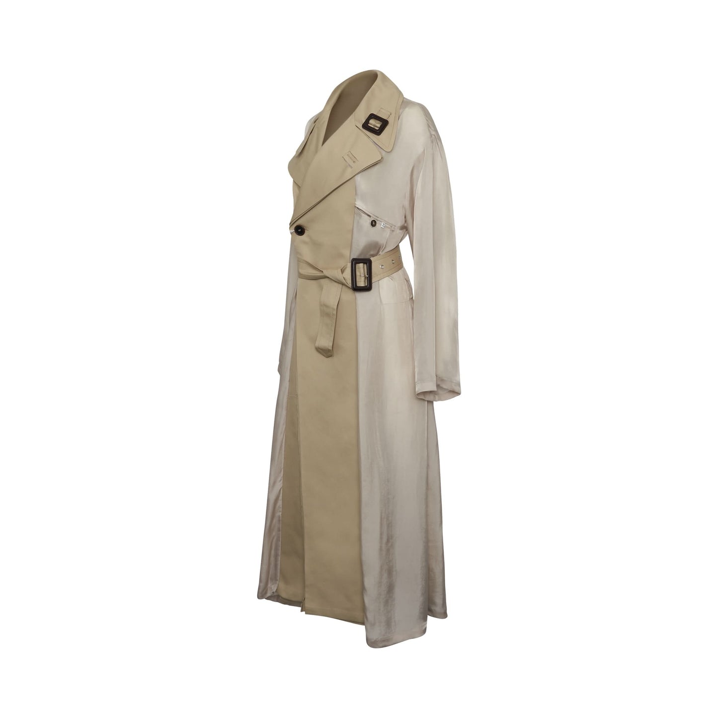 Peak Lapel Belted Trench Coat in Beige