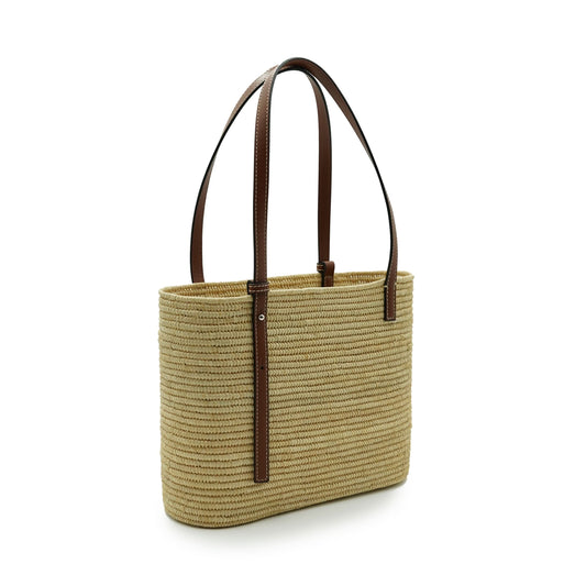 Small Square Basket Bag in Raffia and Calfskin in Natural