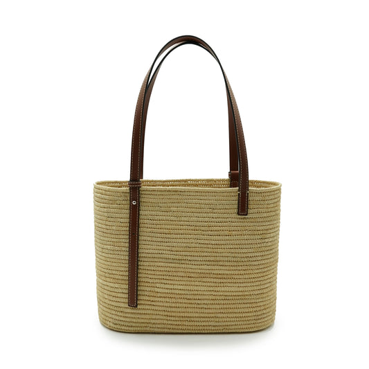 Small Square Basket Bag in Raffia and Calfskin in Natural