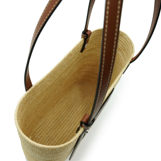 Small Square Basket Bag in Raffia and Calfskin in Natural