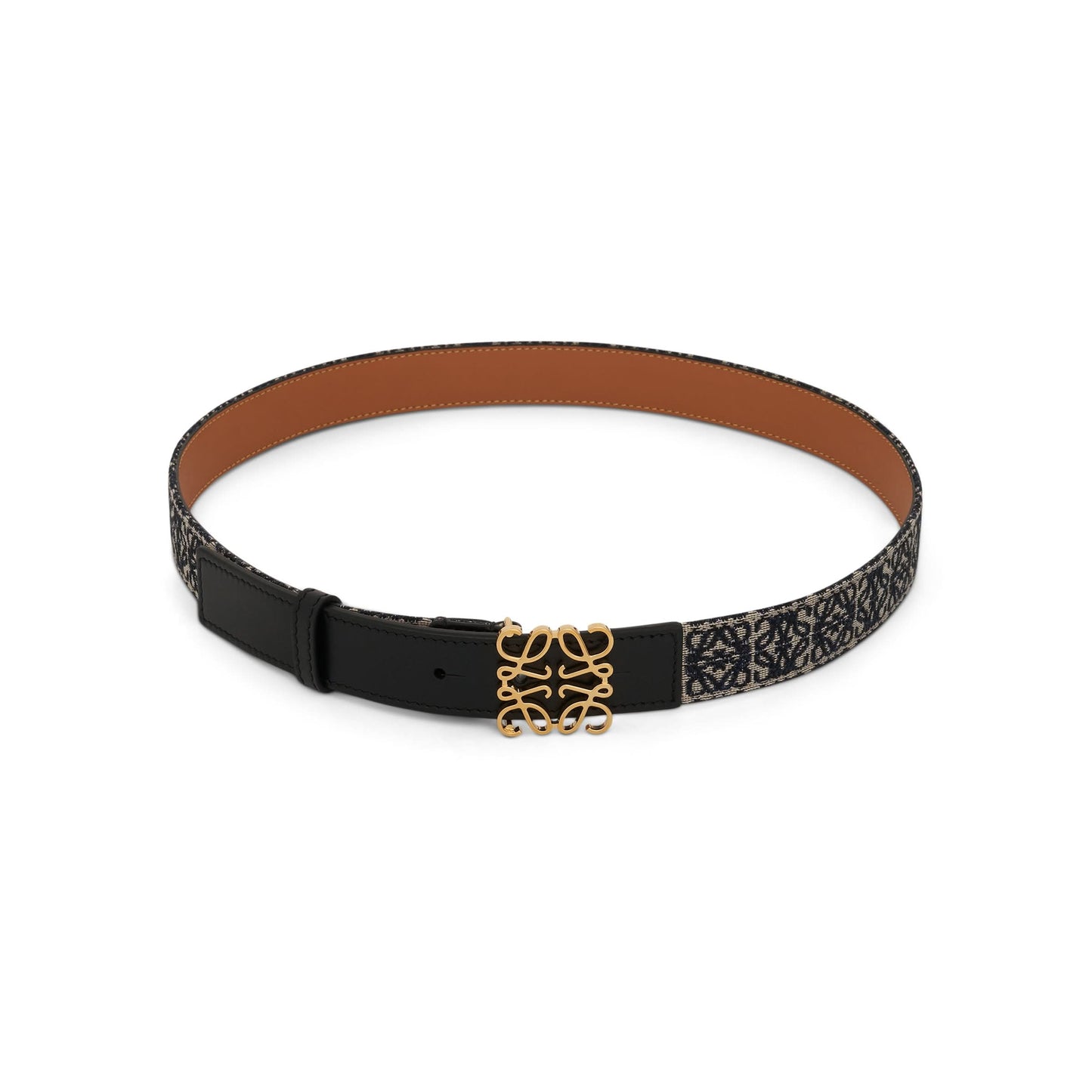 Anagram Jacquard and Calfskin Belt in Black