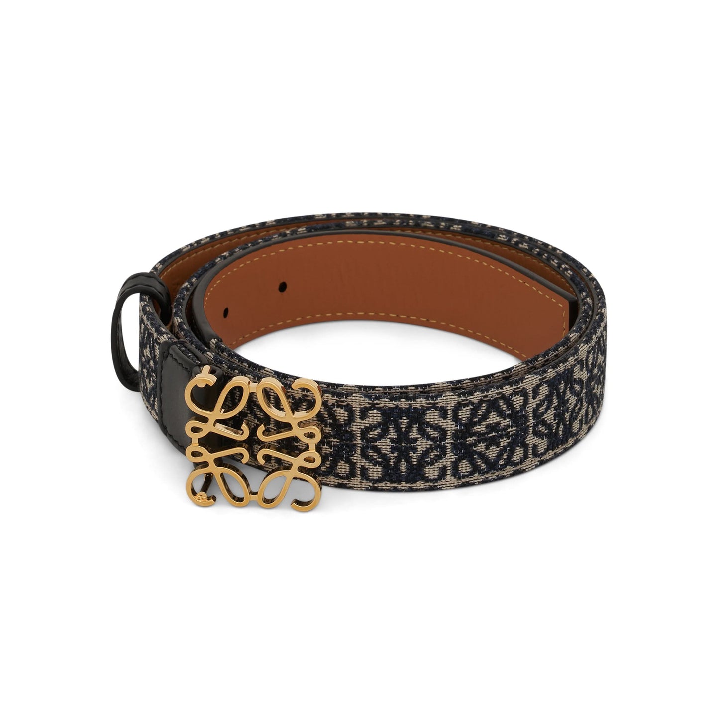 Anagram Jacquard and Calfskin Belt in Black