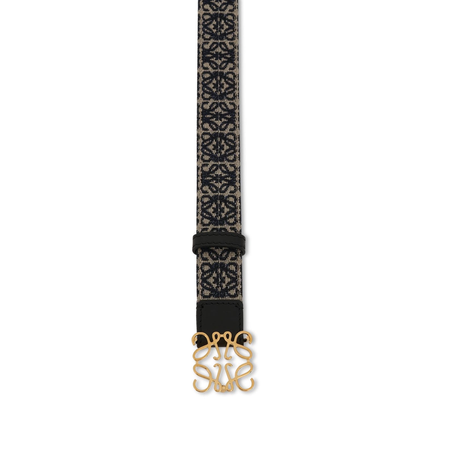 Anagram Jacquard and Calfskin Belt in Black