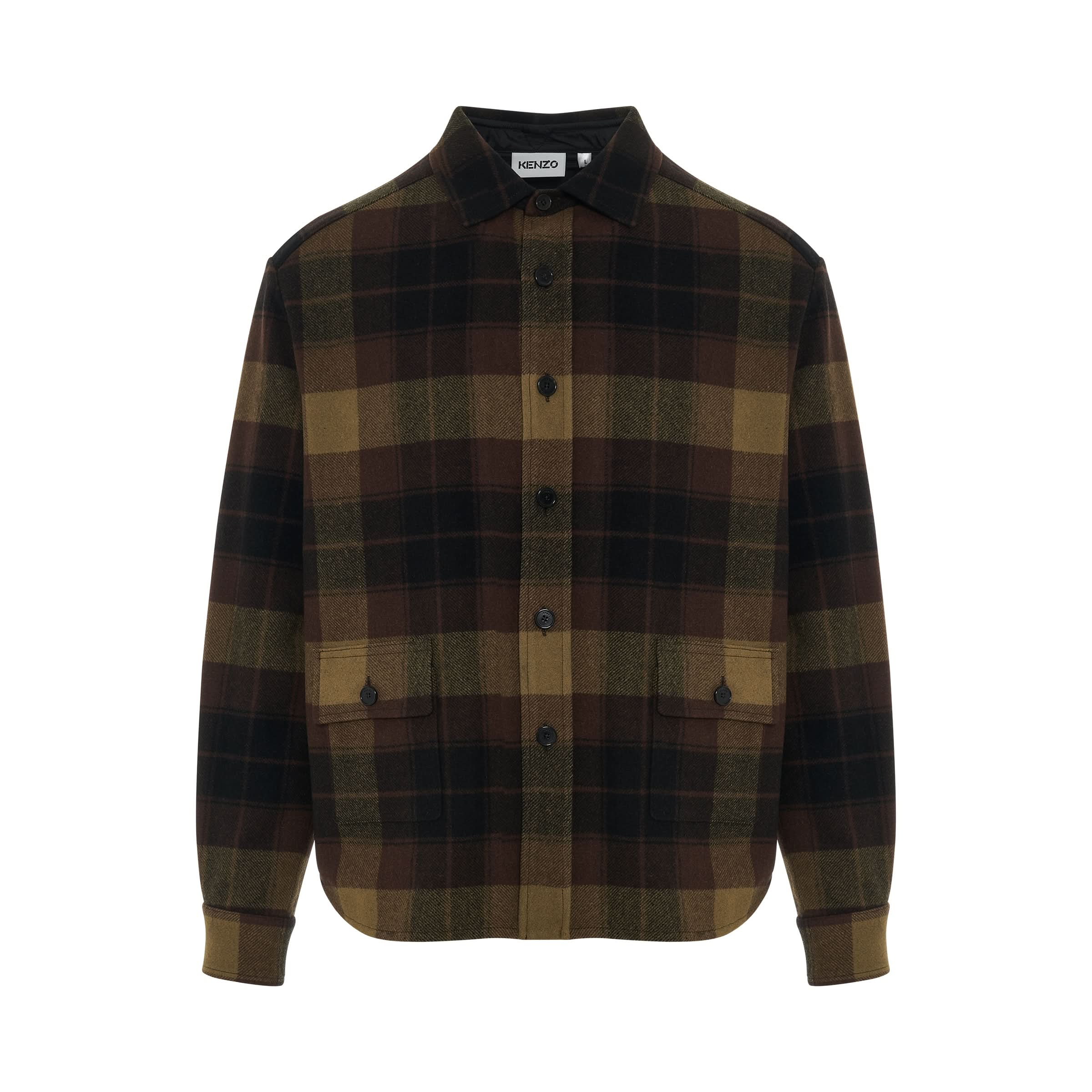 Checked Wool Overshirt In Brown