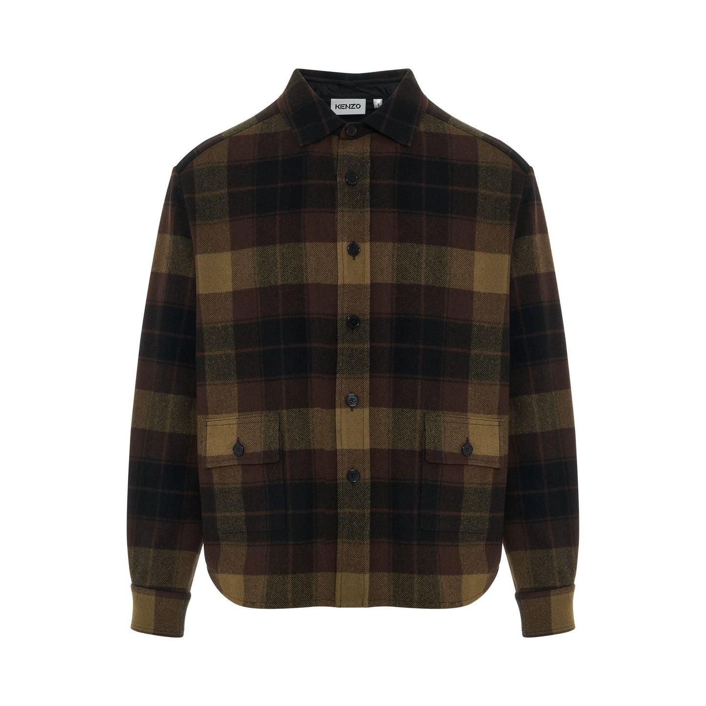 Checked Wool Overshirt In Brown