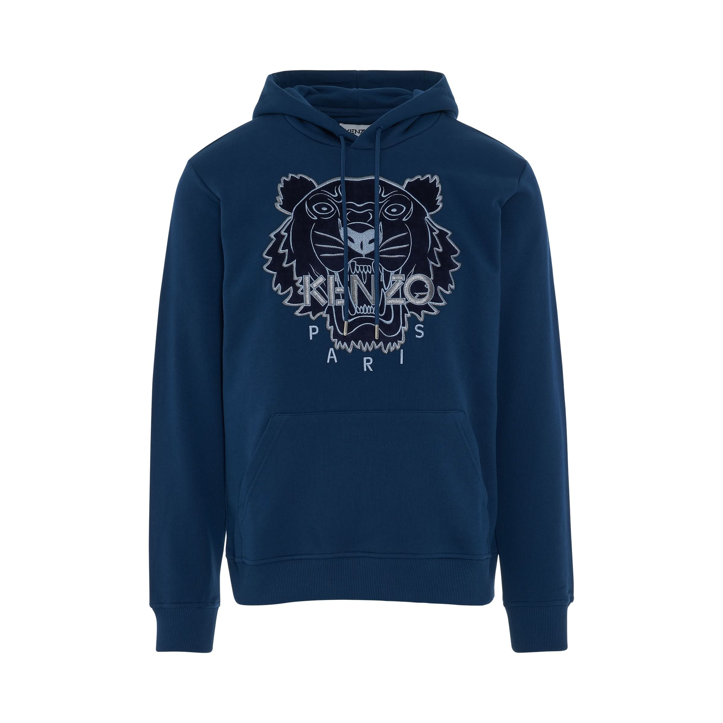 Tiger Embroidered Hoodie In Midnight Blue