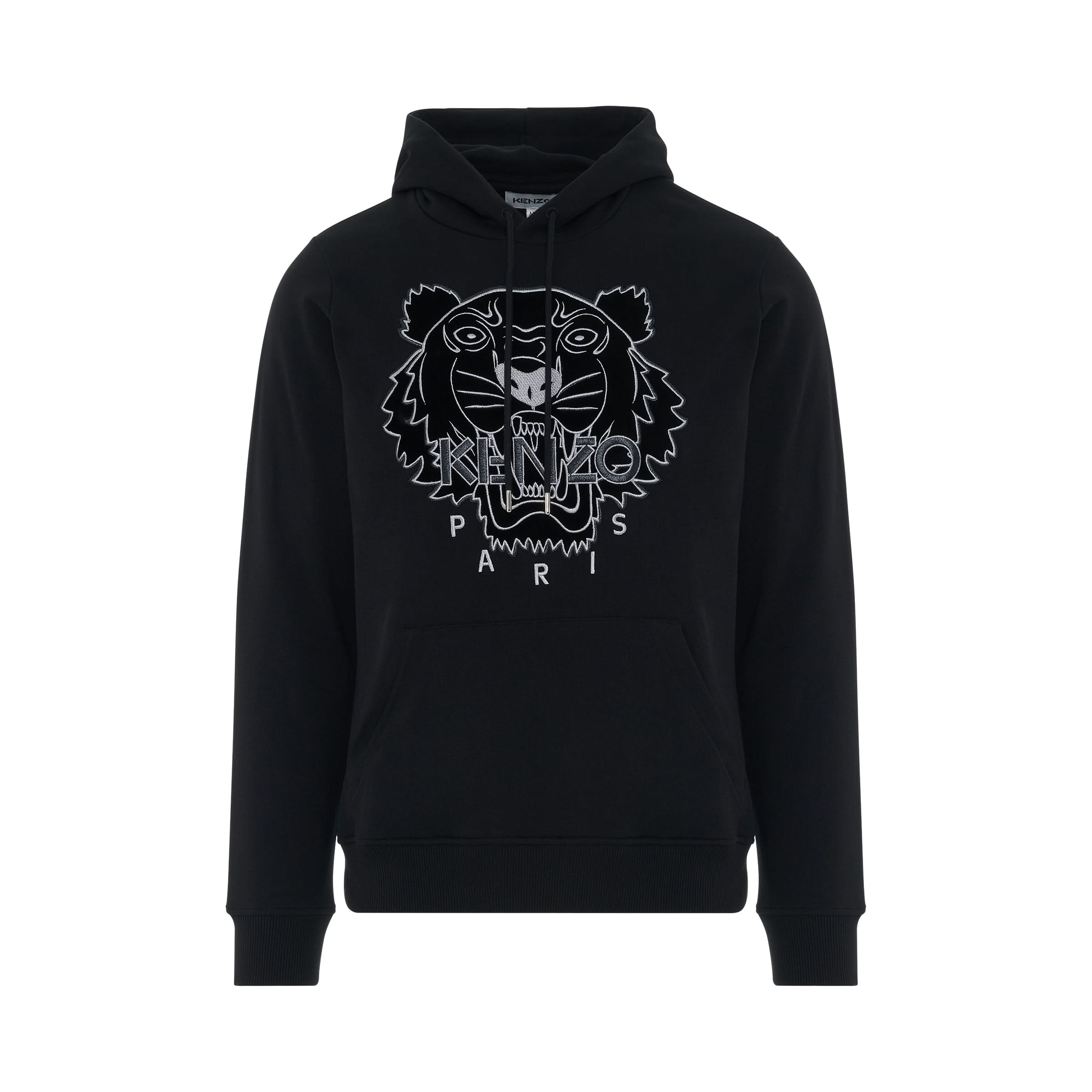 Tiger Embroidered Hoodie In Black