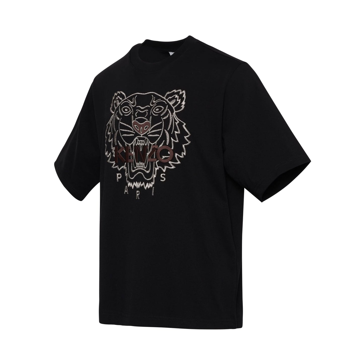 Tiger Embroidered Loose Fit T-Shirt in Black