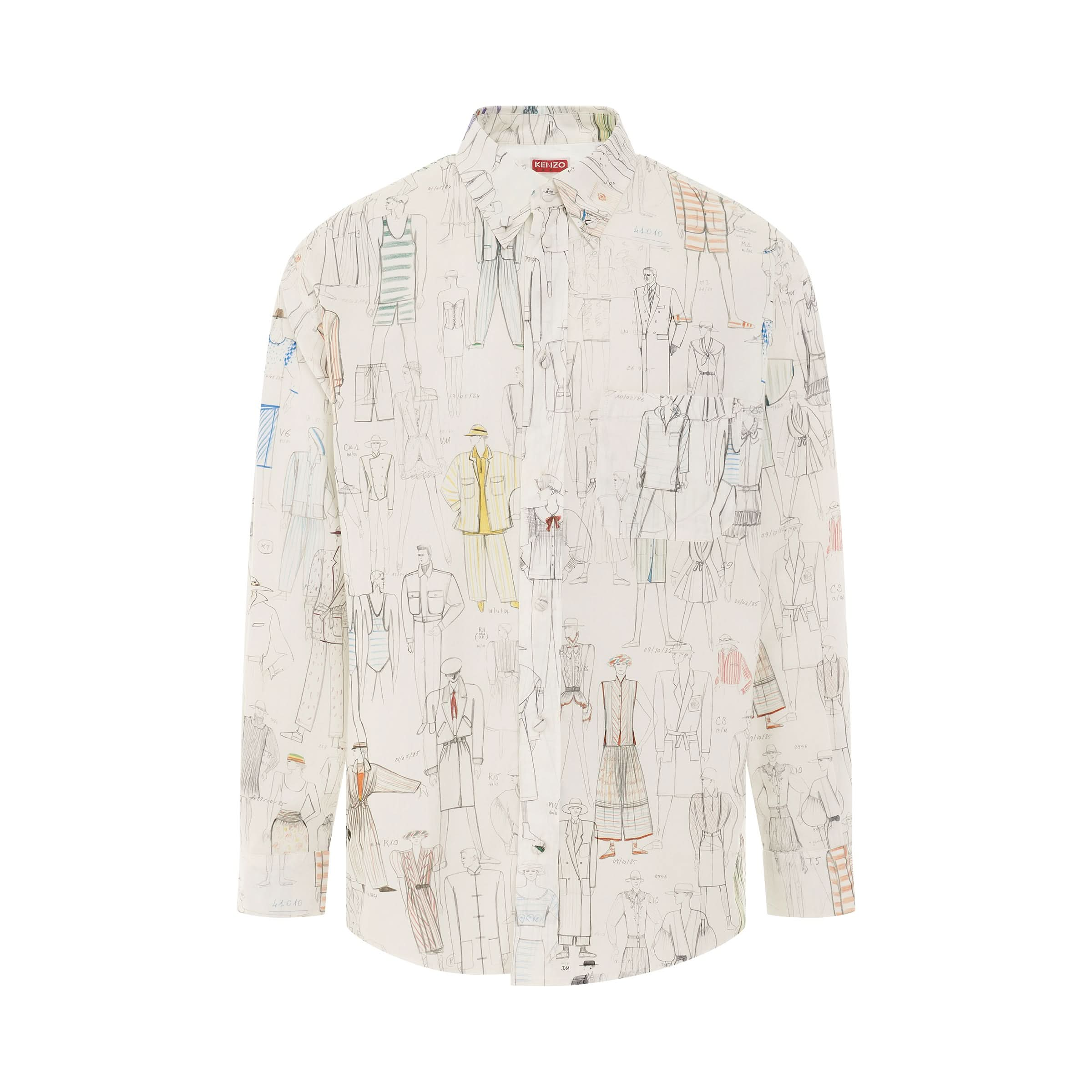 Logo Sketch Printed Poplin Shirt in Multicolour