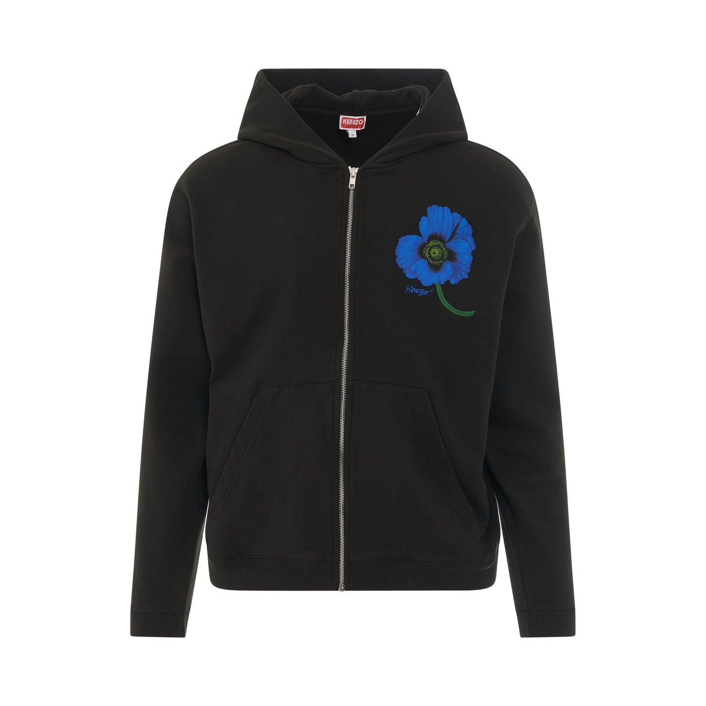 Poppy Print Zip Up Hoodie in Black