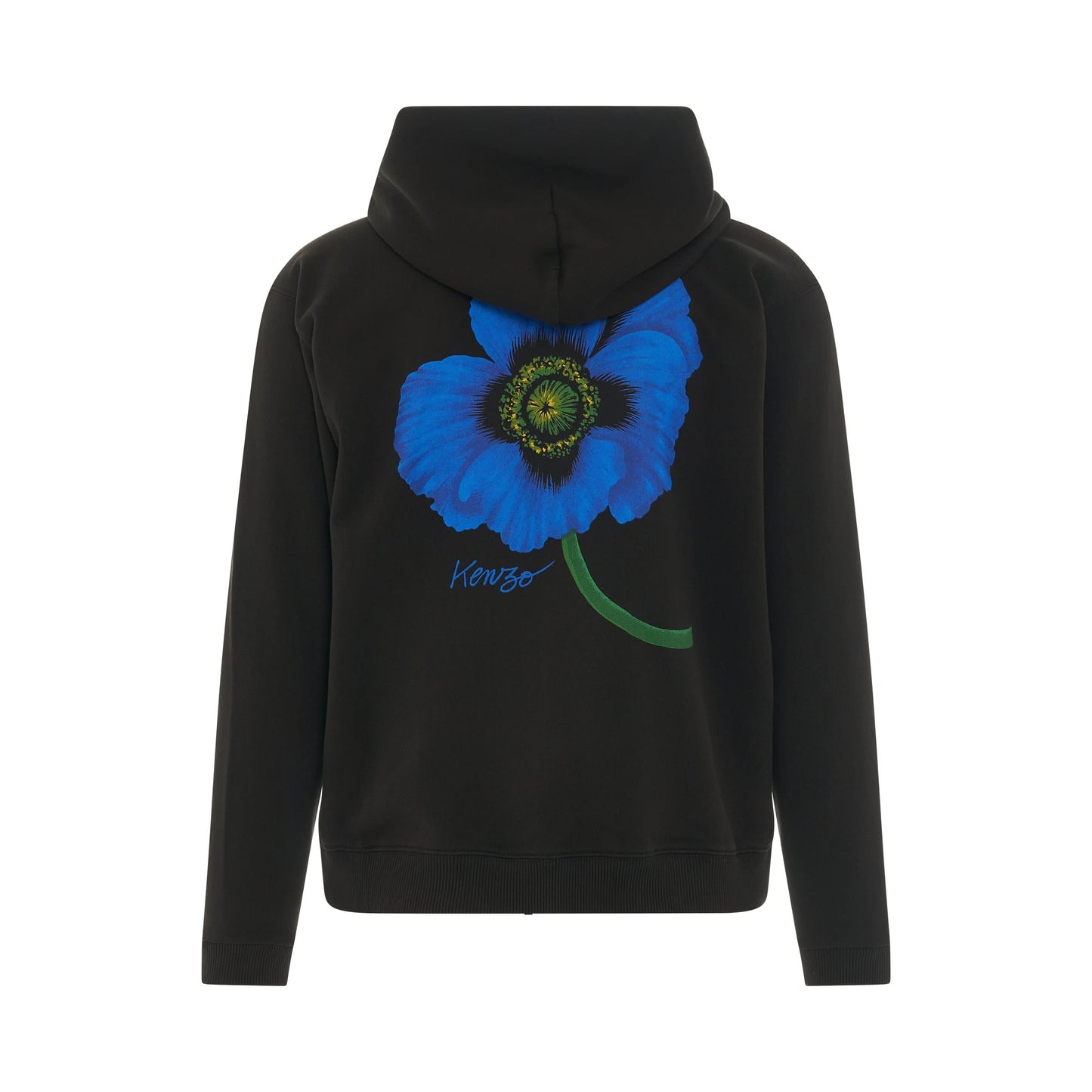 Poppy Print Zip Up Hoodie in Black