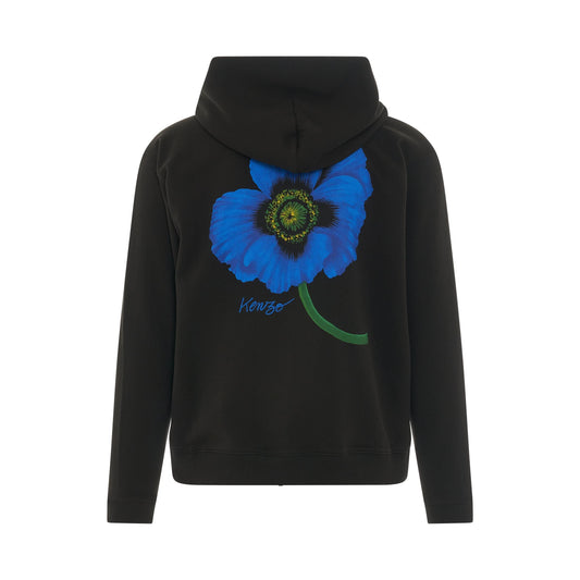 Poppy Print Zip Up Hoodie in Black