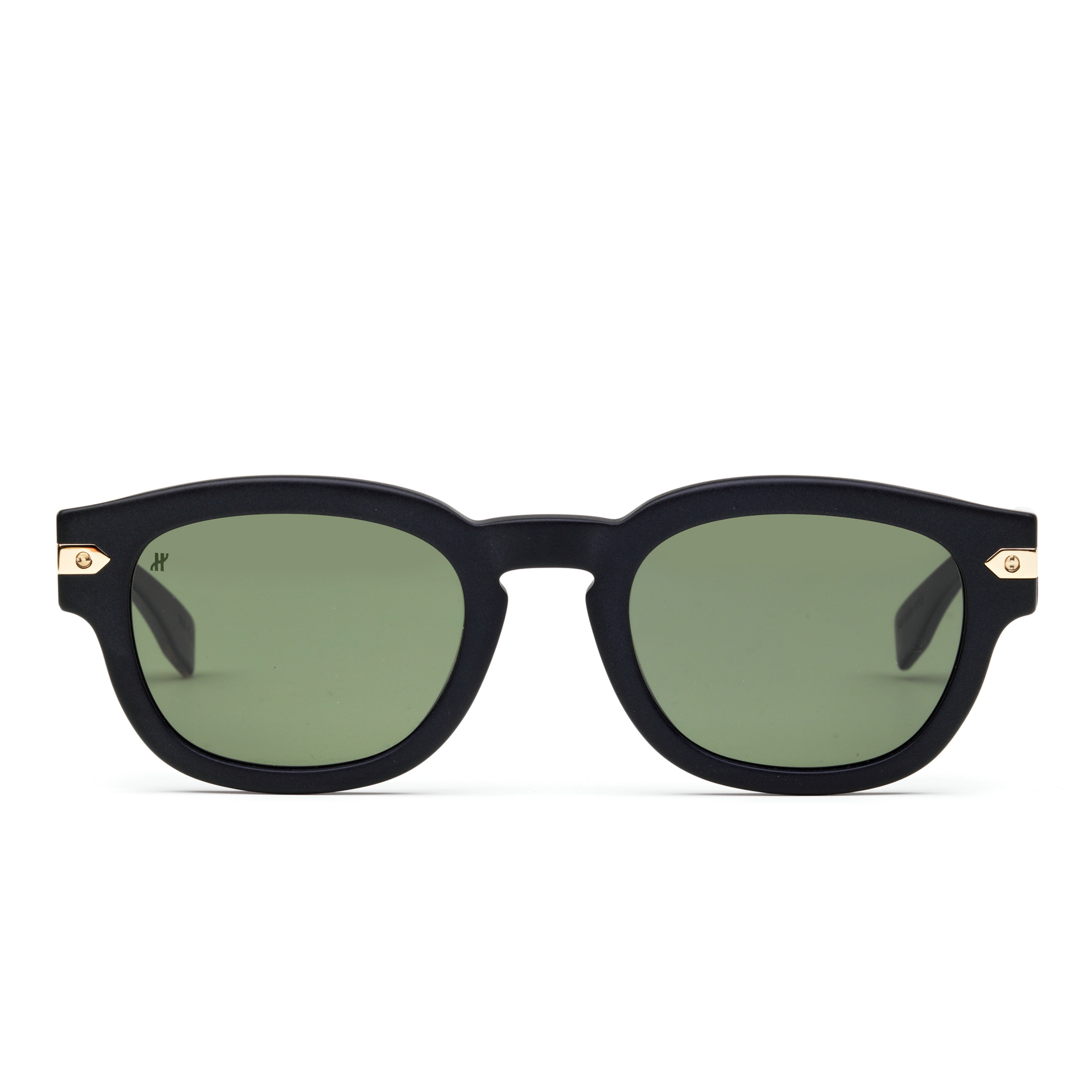 Black Matte Rounded Key Sunglasses with Green Lens