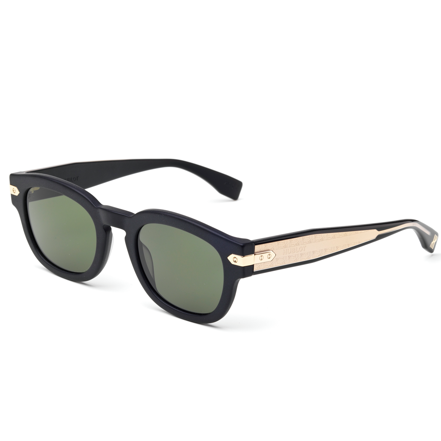 Black Matte Rounded Key Sunglasses with Green Lens