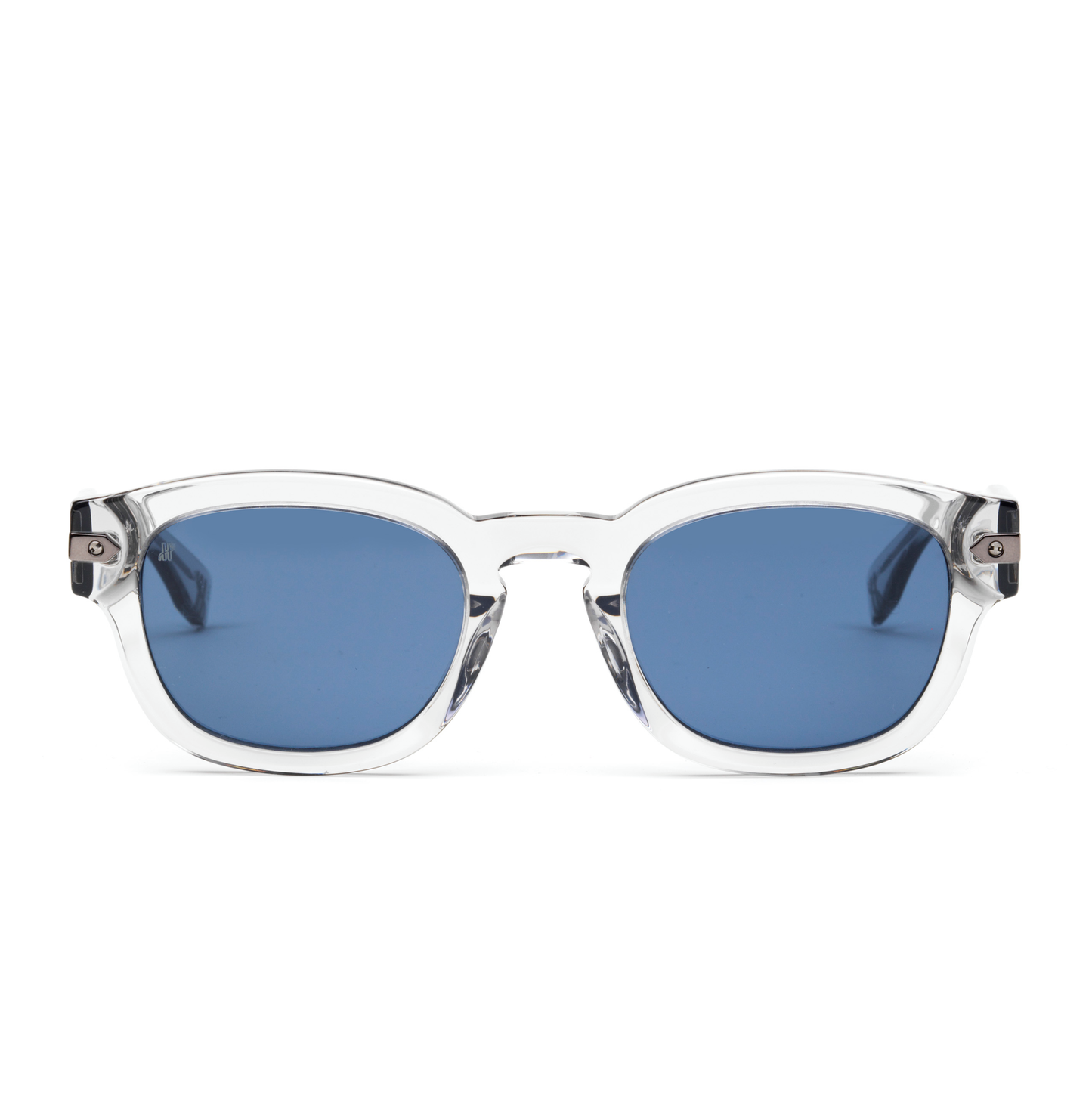 Crystal Grey Rounded Key Sunglasses with Solid Blue Lens