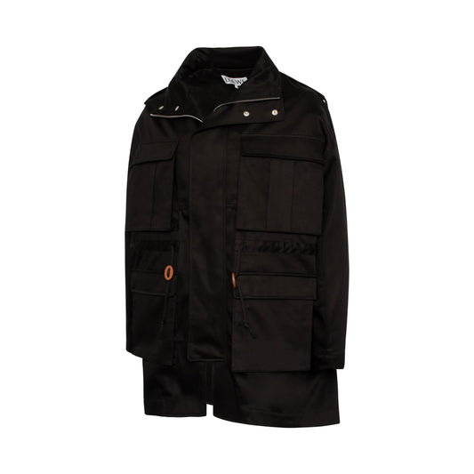 Patch Pocket Hooded Parka in Black