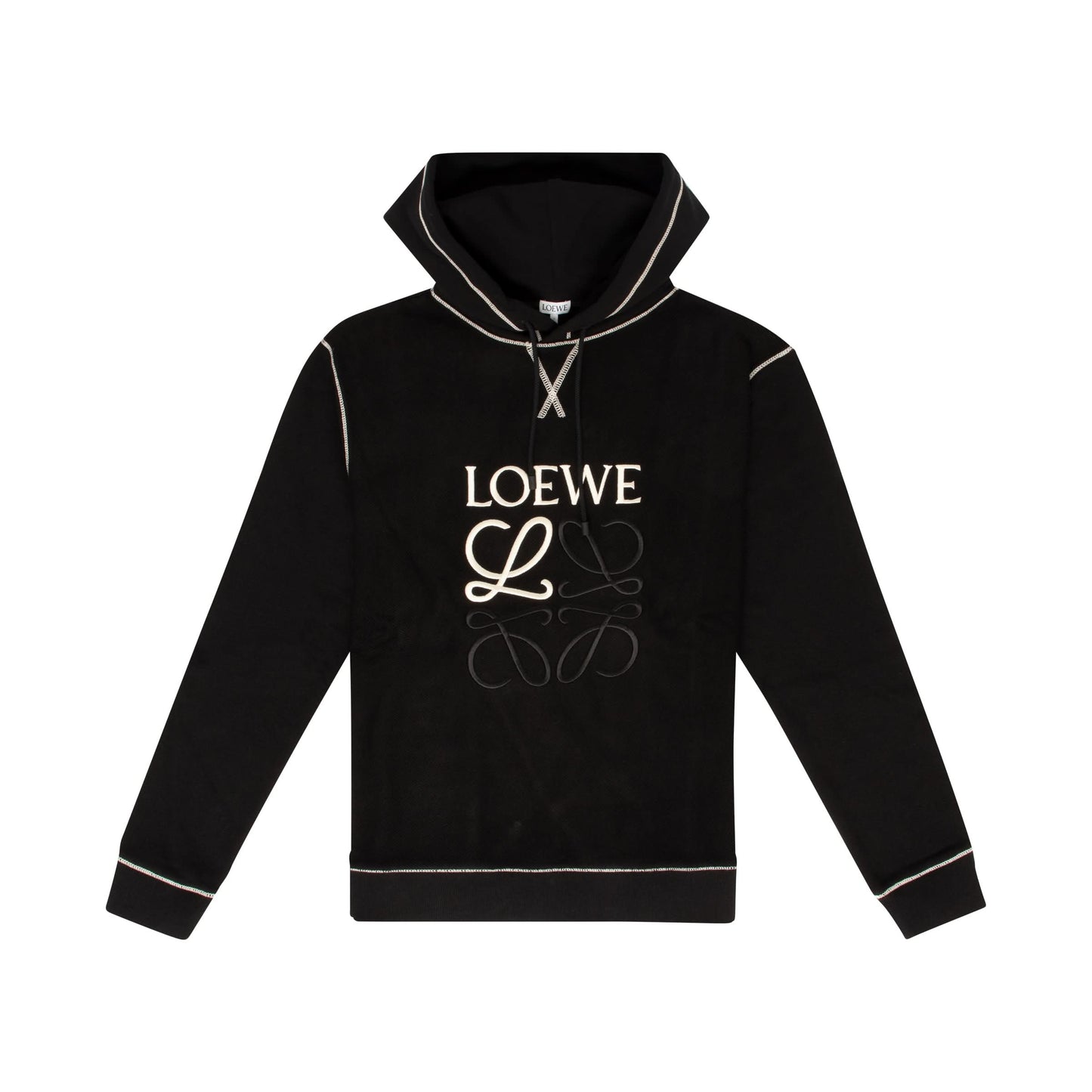 Anagram Embroidered Contrast Hoodie in Black