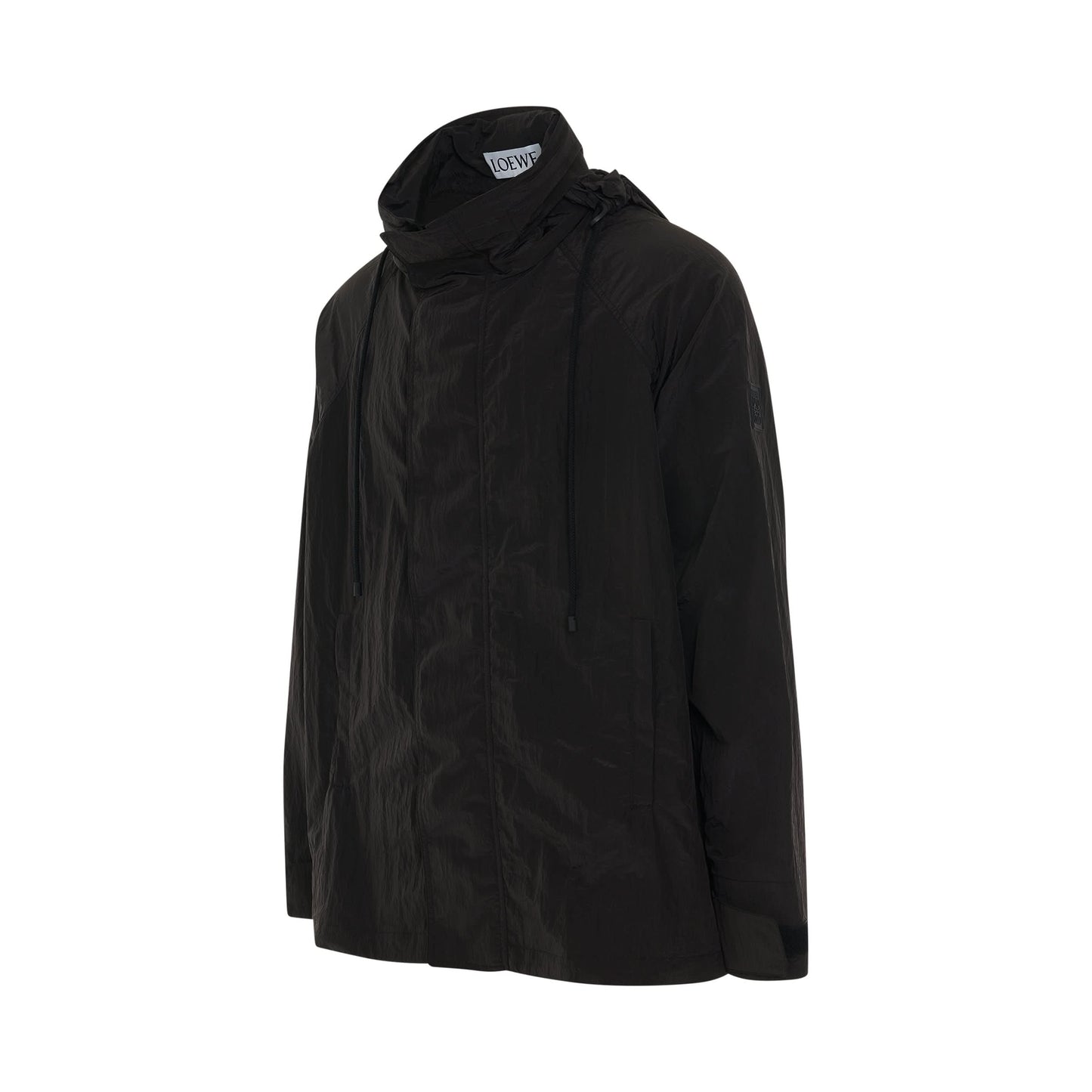 Hooded Textured Nylon Parka in Black