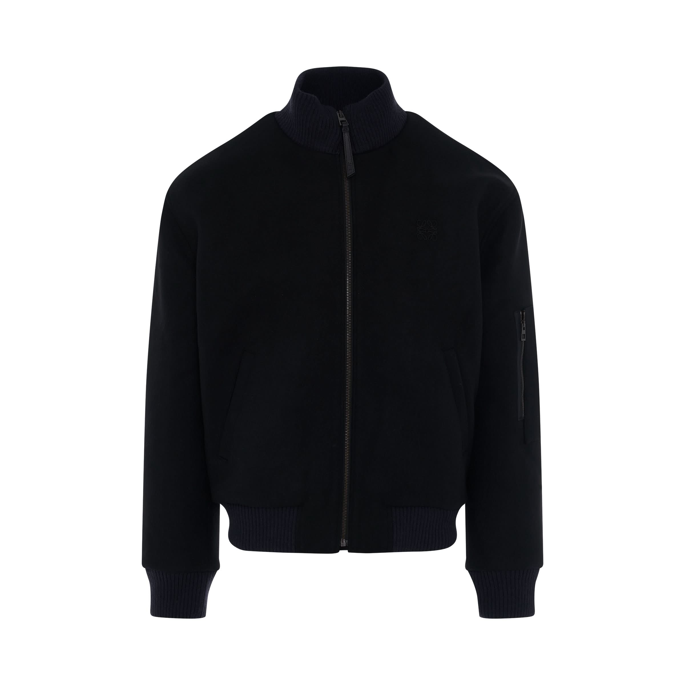 Knitted Back Bomber Jacket in Black