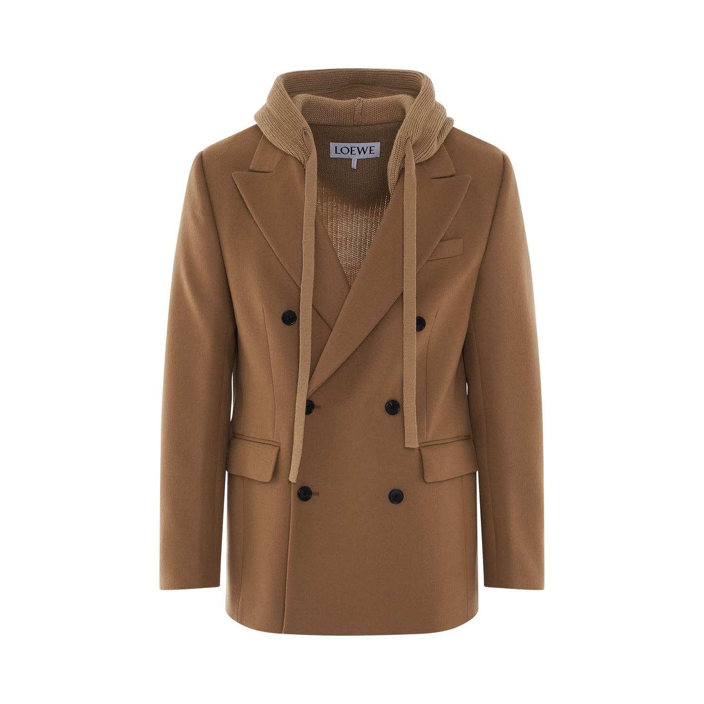 Double Breasted Hooded Jacket in Camel