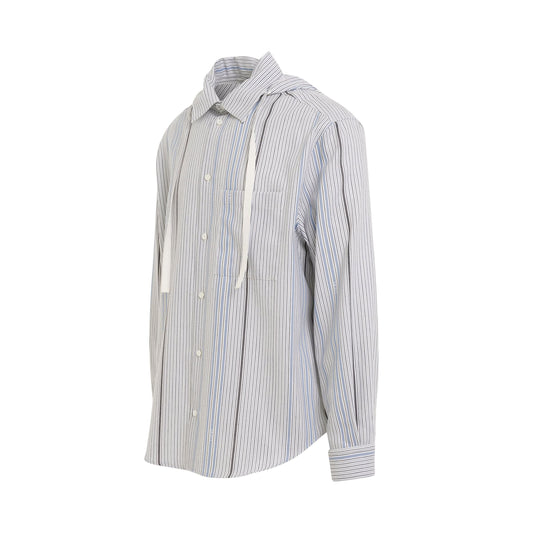 Jacquard Hooded Shirt in White/Light Blue