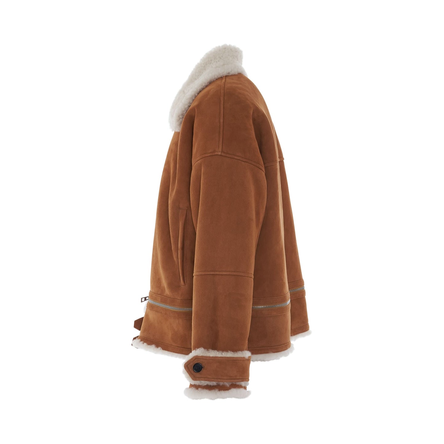 Shearling Zipped Jacket in White/Camel