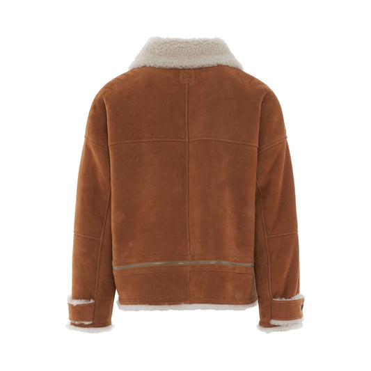 Shearling Zipped Jacket in White/Camel