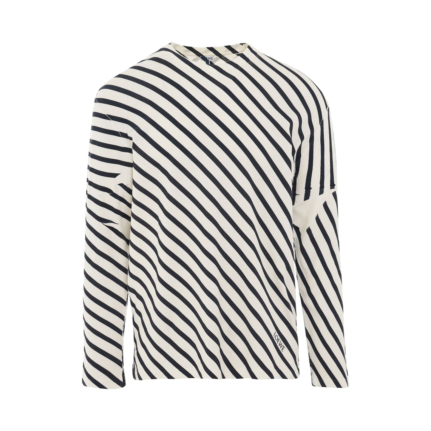 Long Sleeve Diagonal Stripe T-Shirt in White/Navy