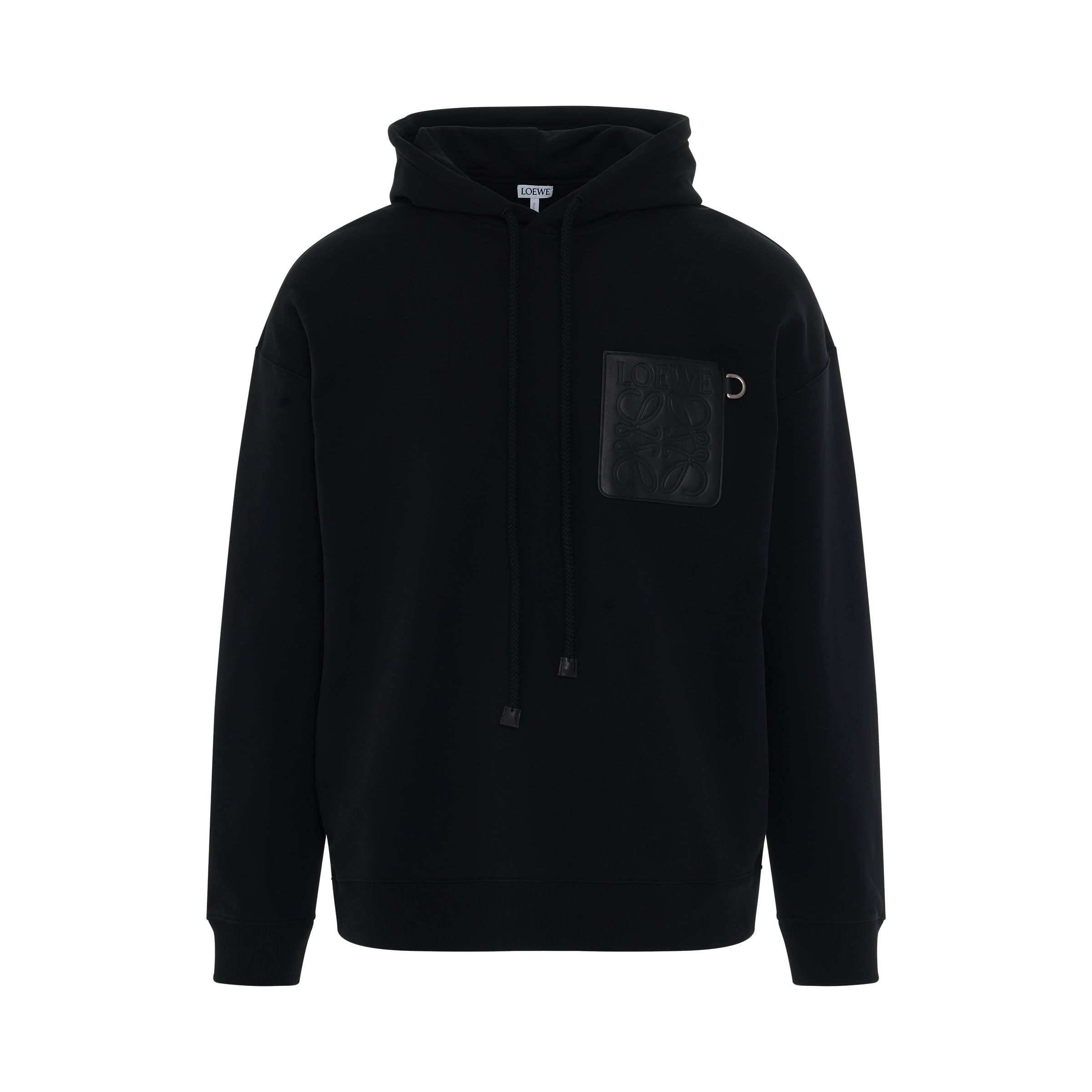 Logo Anagram Leather Patch Hoodie in Black