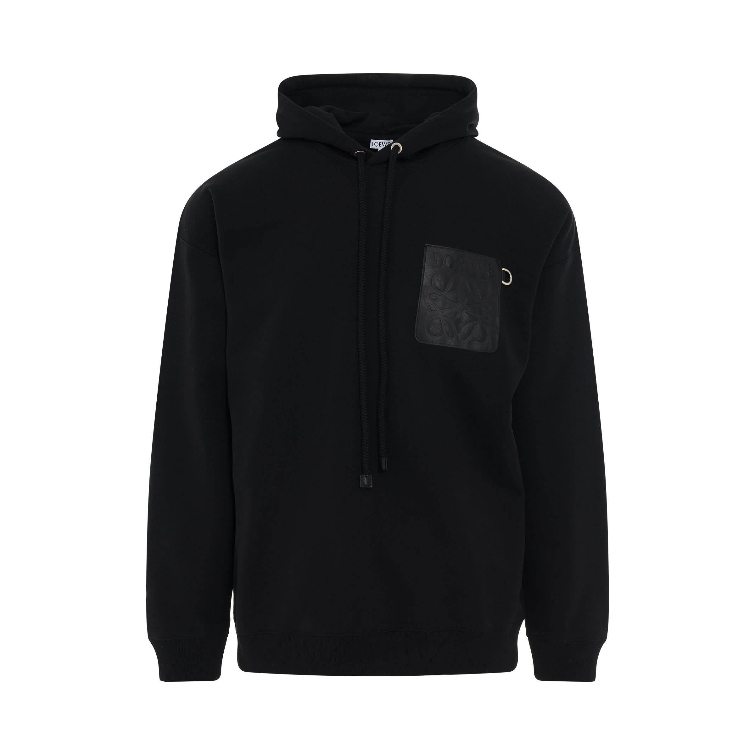 Anagram Leather Patch Cotton Hoodie in Black