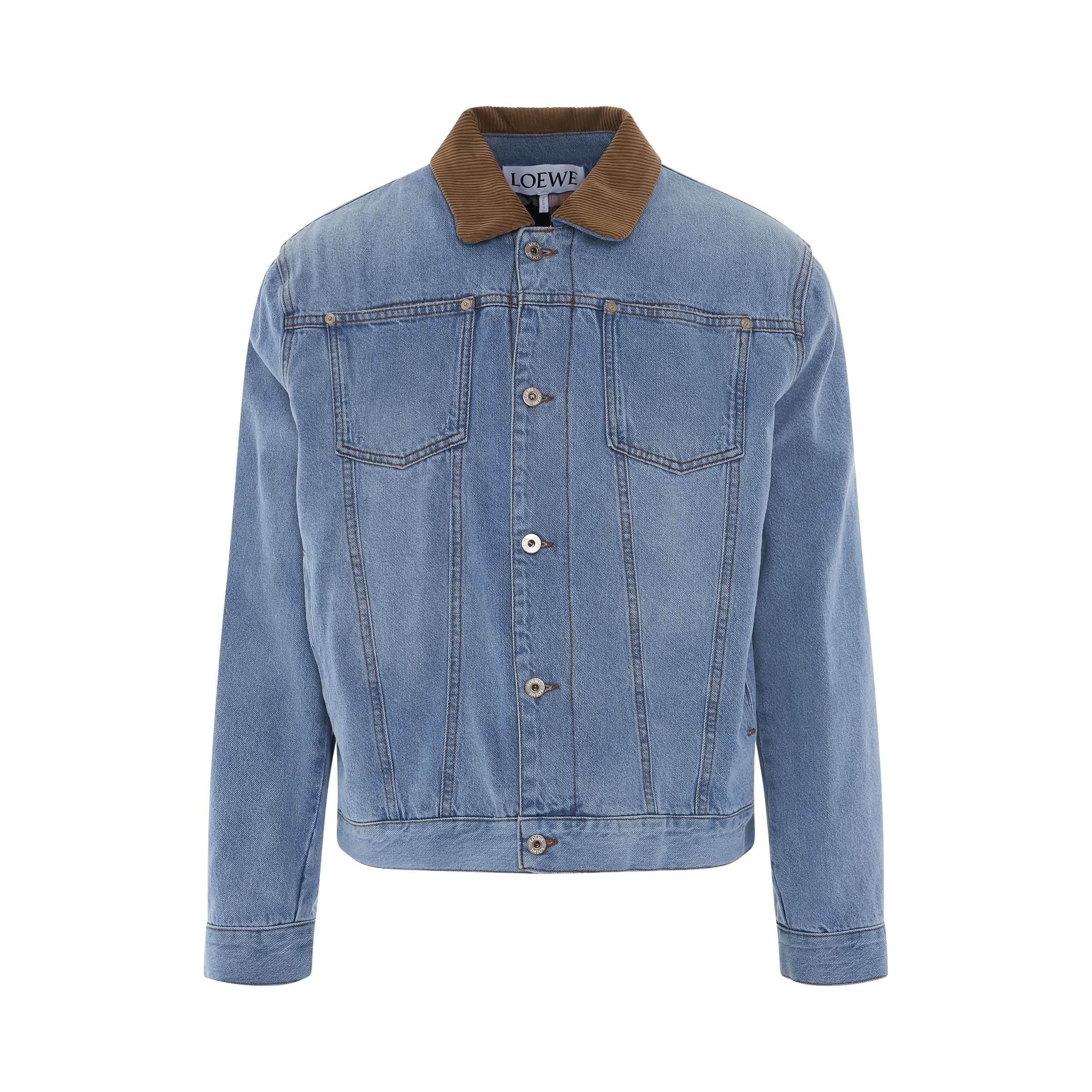 Check Lined Denim Jacket in Light Blue