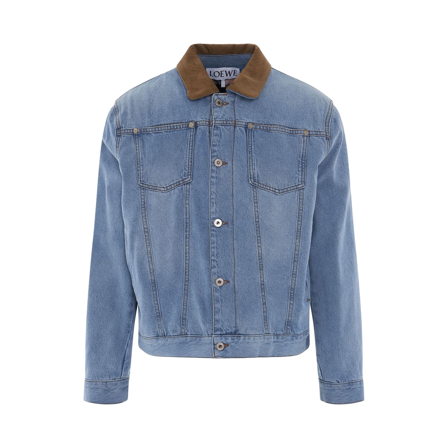 Check Lined Denim Jacket in Light Blue