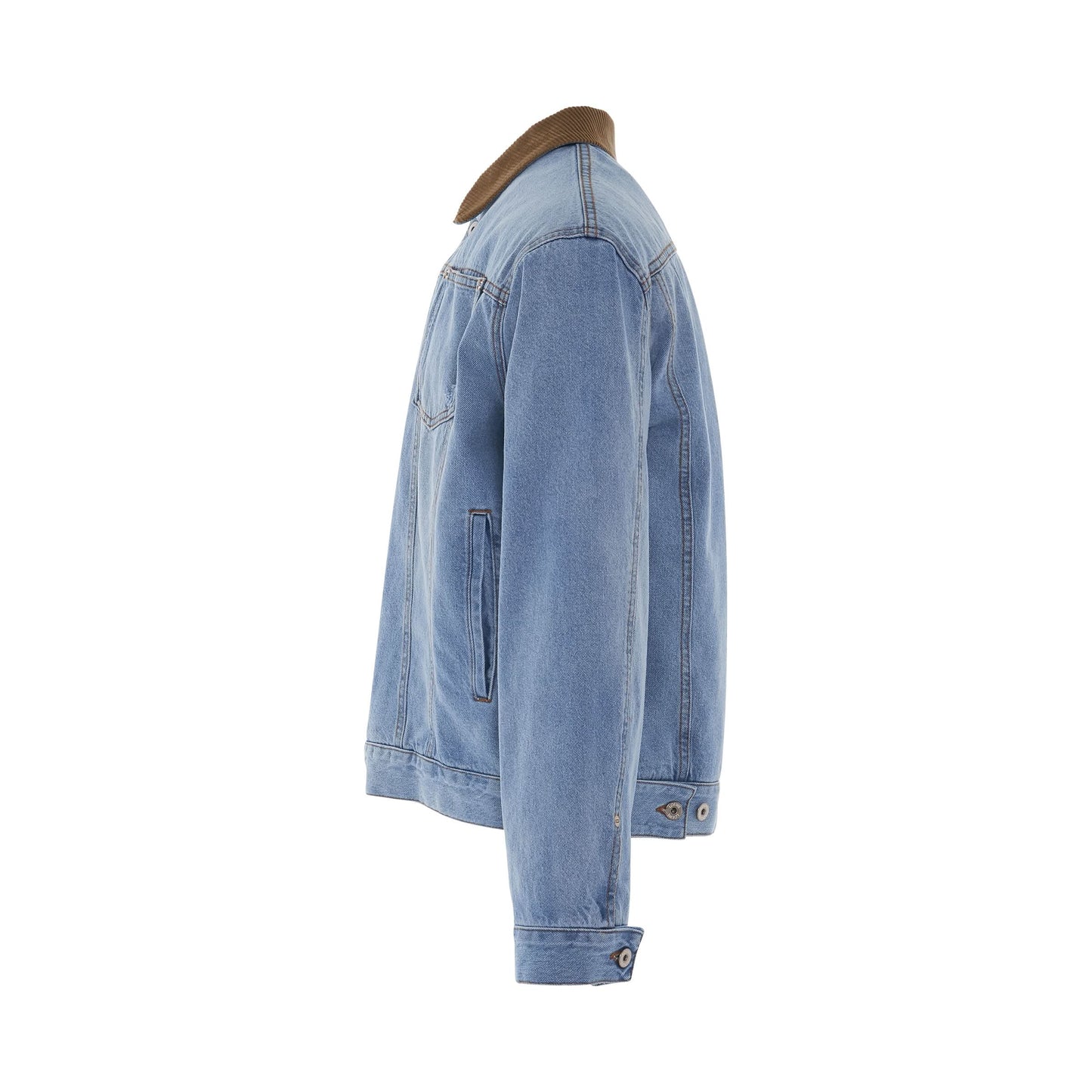 Check Lined Denim Jacket in Light Blue