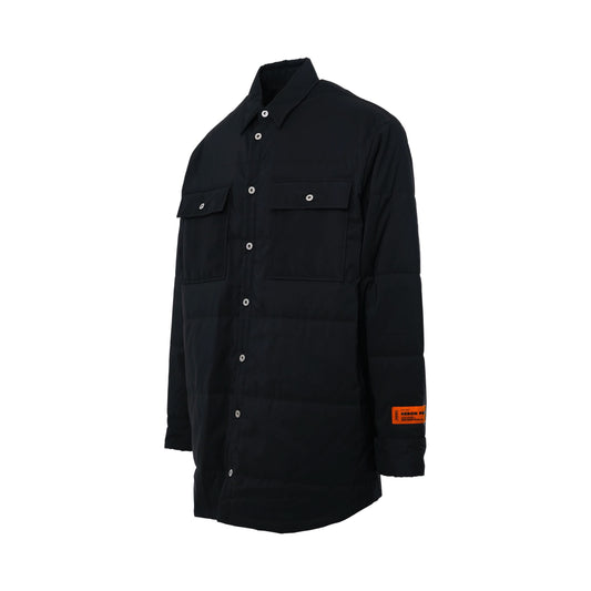 Label Quilted Oversize Nylon Shirt in Black