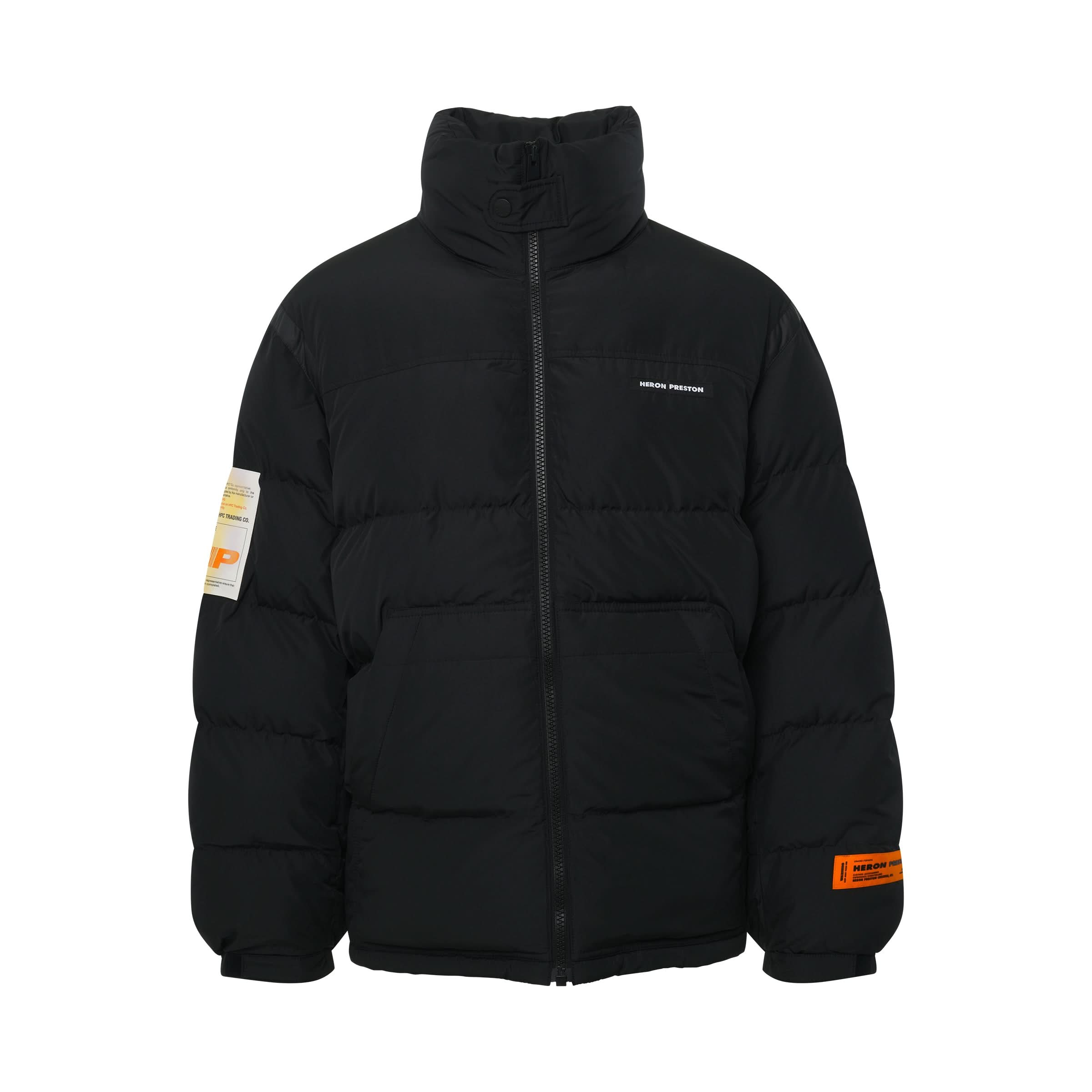 Label Nylon Puffer Jacket in Black