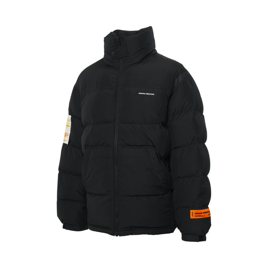 Label Nylon Puffer Jacket in Black