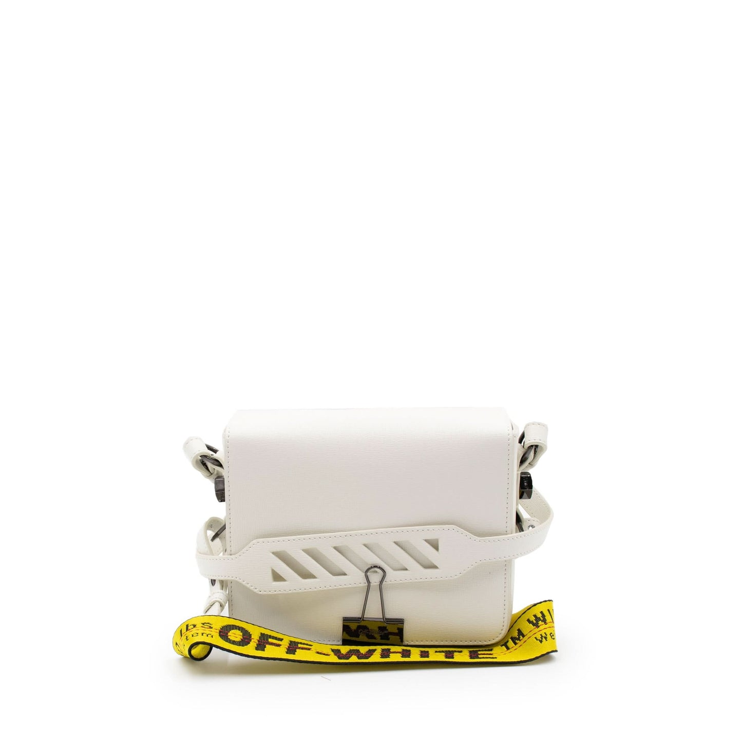 Small White Flap Bag With Yellow Belt in White