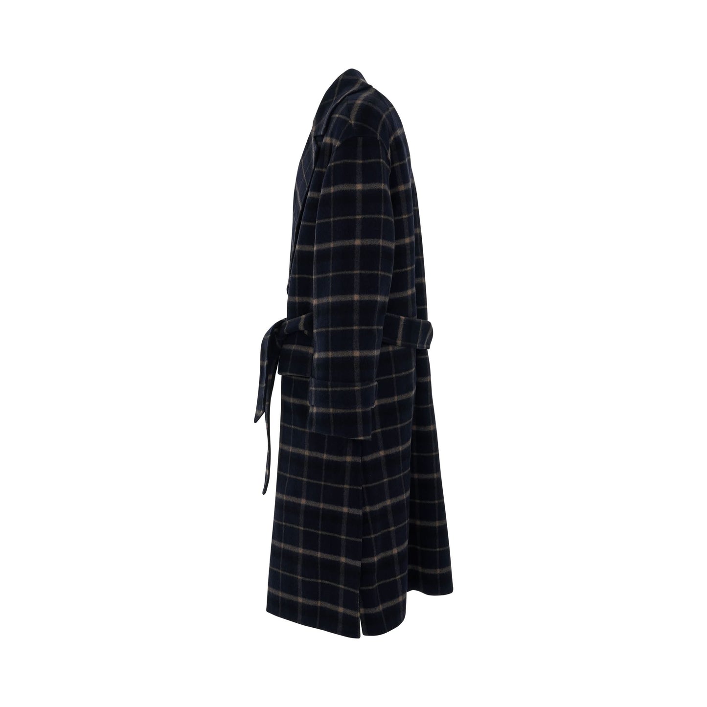 Check Wool Coat in Navy