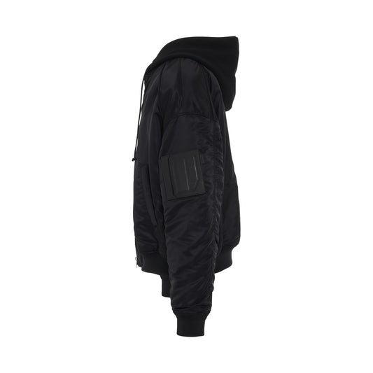 MA-1 Detachable Hood Bomber Jacket in Black