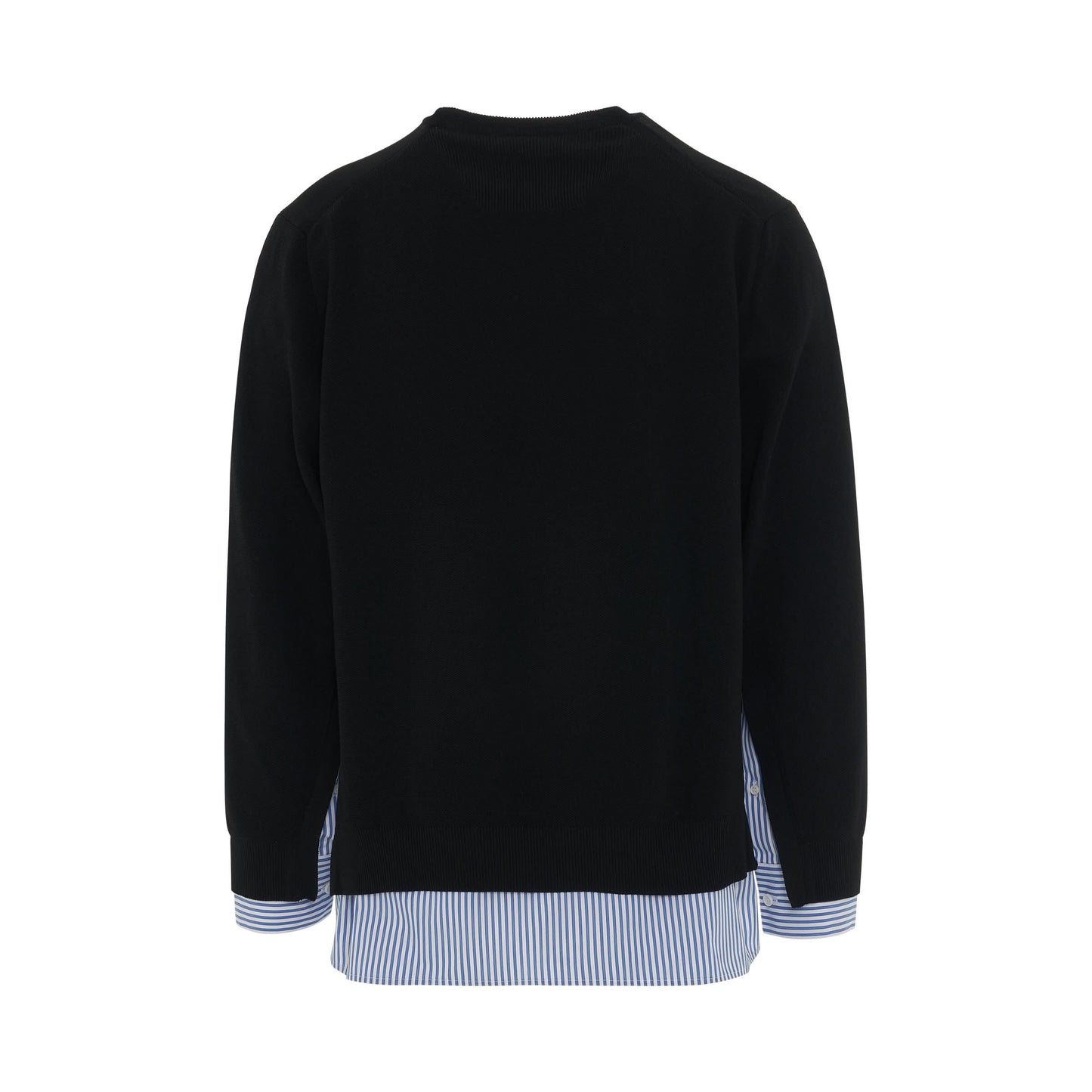 Woven Patched Round Sweater in Black