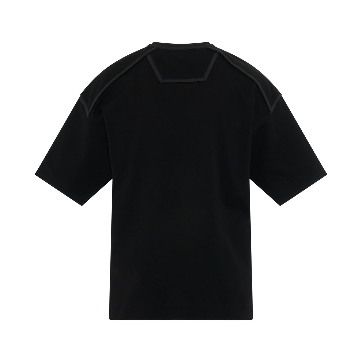 Piping Knit Collar Half Sleeve T-Shirt in Black