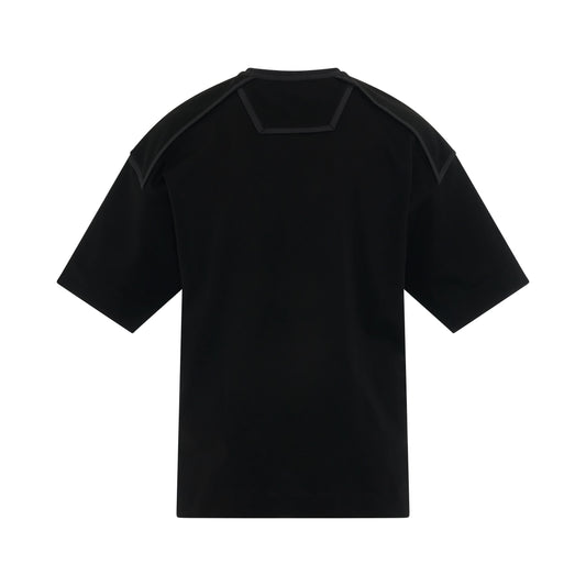 Piping Knit Collar Half Sleeve T-Shirt in Black